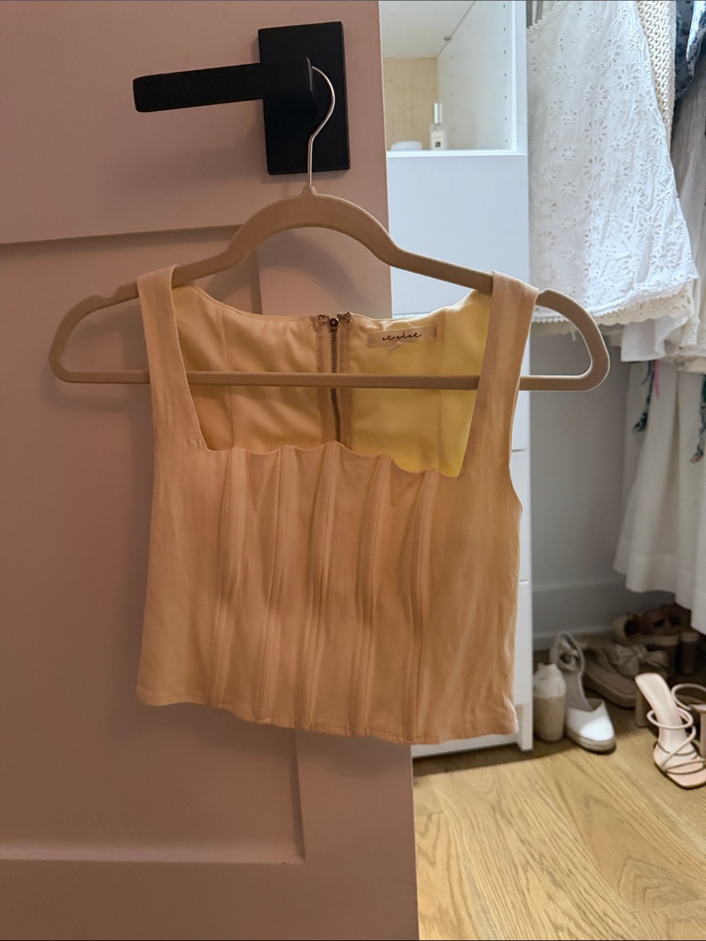 Pleated Cream Square-Neck Crop Top